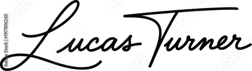 A signature logo of artist Lucas Turner in elegant black cursive script on a white background
