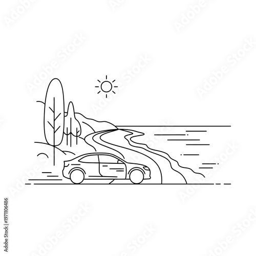 Car Driving on Winding Road Alone.