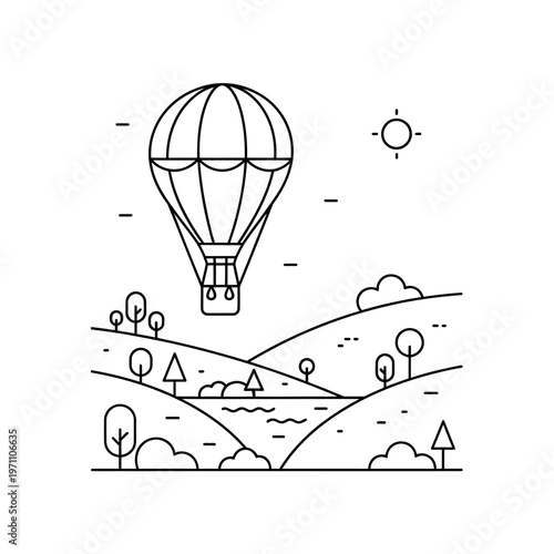 Hot air balloon flying high freely.