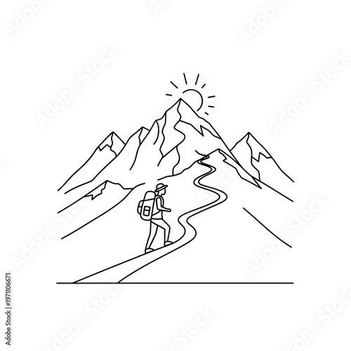 Person Hiking on a Winding Trail.