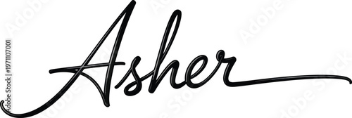 The elegant signature of the name Asher in black cursive font on a white background