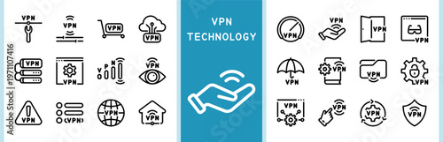 Virtual private network outline vector icon set for digital security