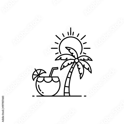 Cocktail with umbrella and palm tree.