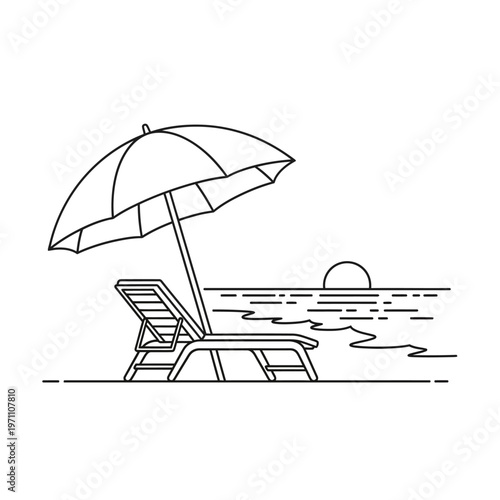 Beach chair with umbrella relaxing seat.