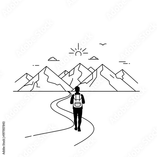 Person walking on winding mountain path.