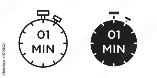 1 minute icon set, collection of icon in editable strokes and flat versions