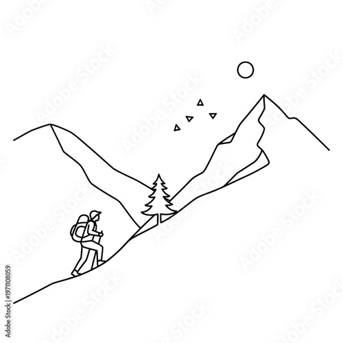 Person Hiking Up Mountain Trail Alone.