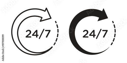 24 Hours a day service icon set, collection of icon in editable strokes and flat versions