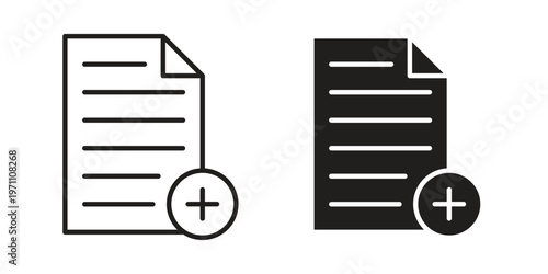 Add document icon set, collection of icon in editable strokes and flat versions