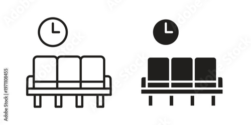 Waiting Room icon set, collection of icon in editable strokes and flat versions