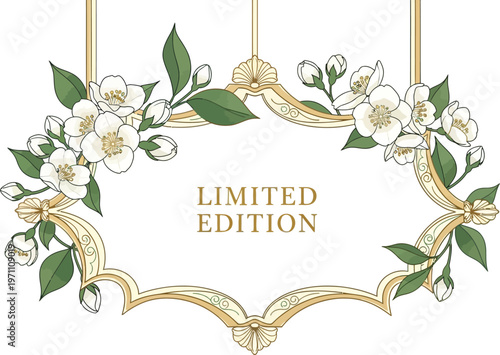 A luxurious limited edition label with elegant floral design and gold accents