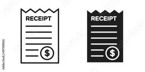 Receipt icon set, collection of icon in editable strokes and flat versions