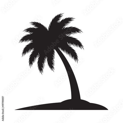 Palm Tree on Island Silhouette Tropical Beach Vector Illustration