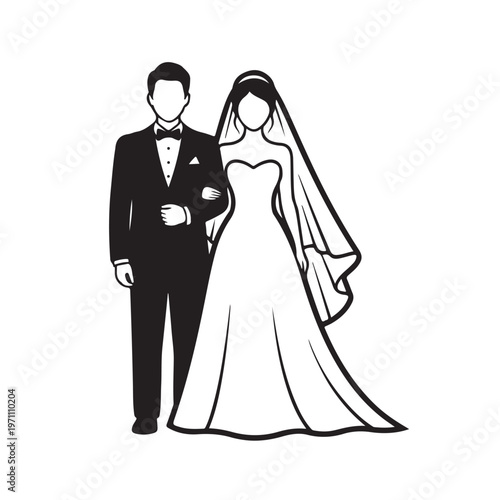 Bride and Groom Wedding Couple Silhouette Vector Illustration