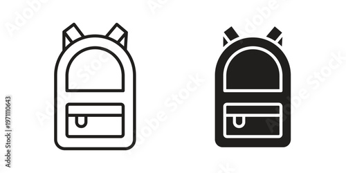 Backpack icon set, collection of icon in editable strokes and flat versions