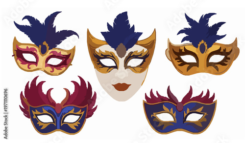 Colorful Carnival Masks Set Venetian Party Festival Vector Illustration