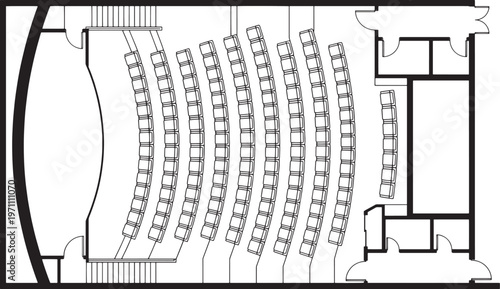 Architectural Perspective: Illustrative top-down perspective showcases an empty auditorium, poised for events and ready to host audiences.