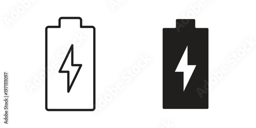 Battery icon set, collection of icon in editable strokes and flat versions