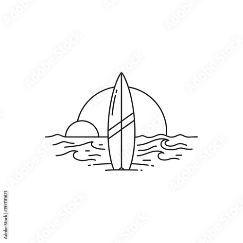 Surfboard standing on the water surface.
