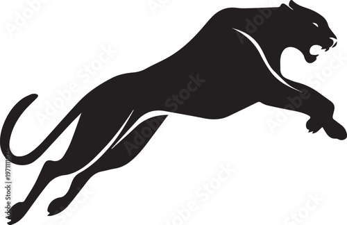 Aggressive Jumping Panther Silhouette Vector Logo Isolated on White Background