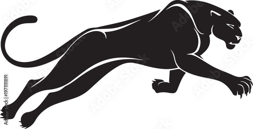 Aggressive Jumping Panther Silhouette Vector Logo Isolated on White Background