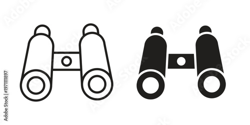 Binoculars icon set, collection of icon in editable strokes and flat versions