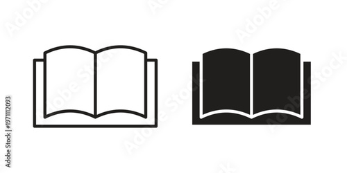 Book icon set, collection of icon in editable strokes and flat versions