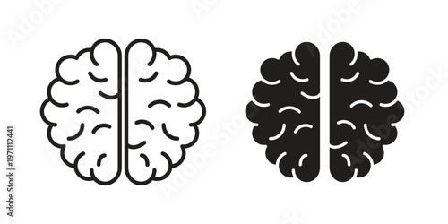 Brain icon set, collection of icon in editable strokes and flat versions
