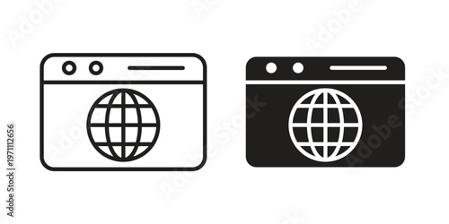 Browser icon set, collection of icon in editable strokes and flat versions