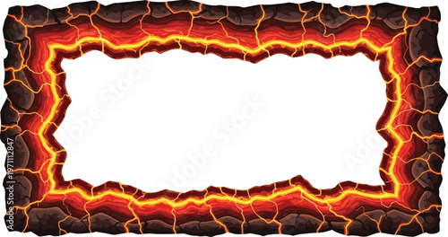 A vibrant and fiery frame with a molten lava design on a white background