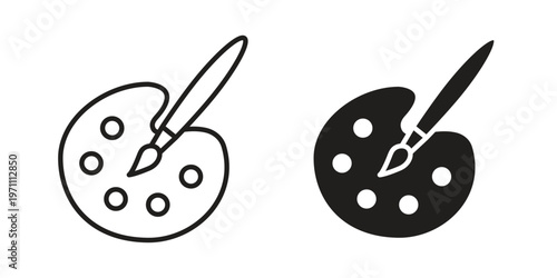 Brush and Palette icon set, collection of icon in editable strokes and flat versions