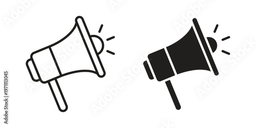 Bullhorn icon set, collection of icon in editable strokes and flat versions