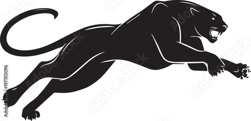 Aggressive Jumping Panther Silhouette Vector Logo Isolated on White Background