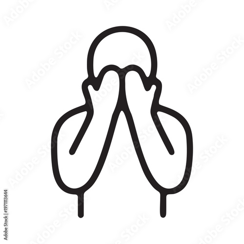 Man covering eyes and face with hands minimalist line icon