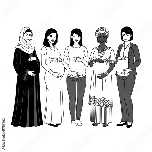 Diverse pregnant women in various styles.