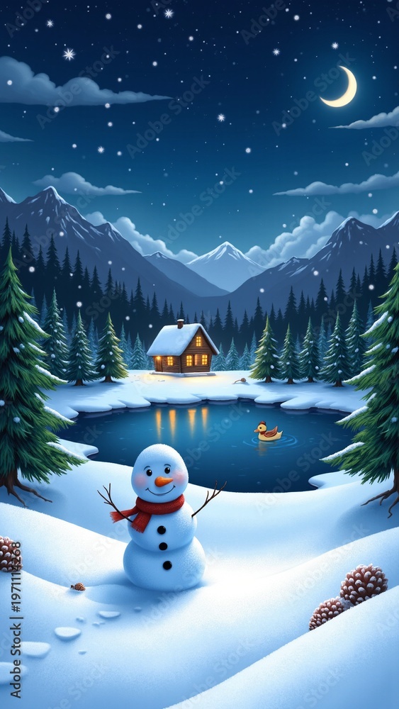Fototapeta premium Cozy Night in the Snowy Forest