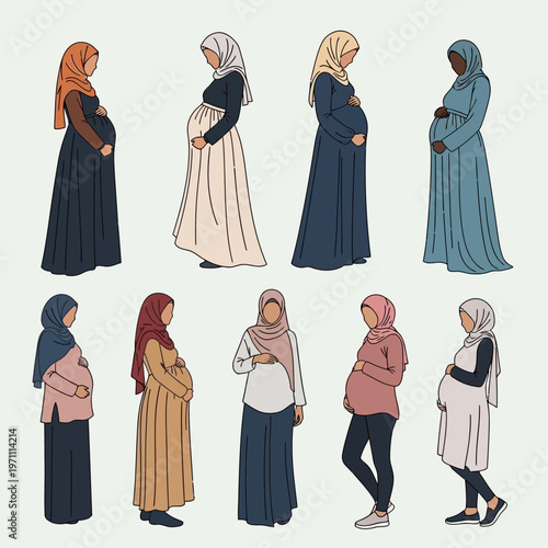 Pregnant Muslim Women Wearing Hijabs.