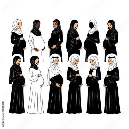 Pregnant Muslim Women Wearing Hijab.