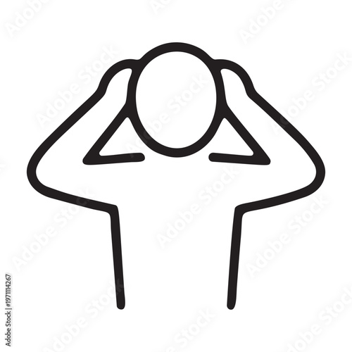 Man covering ears with hands from loud noise minimalist line icon