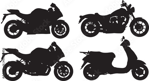 motorcycle sport bike cruiser scooter silhouette set black vector