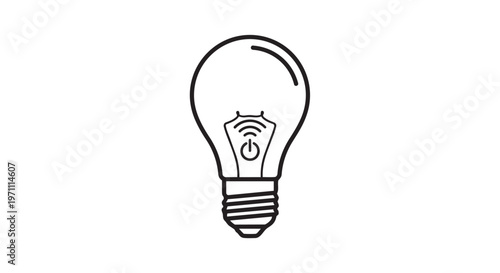 Light bulb, idea icon, wifi symbol, black line art