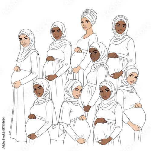 Pregnant Women Wearing White Headscarves.