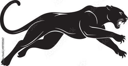 Aggressive Jumping Panther Silhouette Vector Logo Isolated on White Background