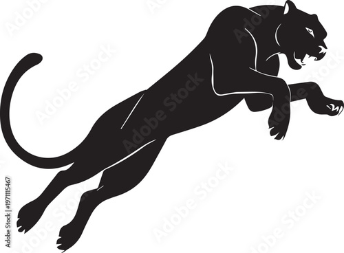 Aggressive Jumping Panther Silhouette Vector Logo Isolated on White Background