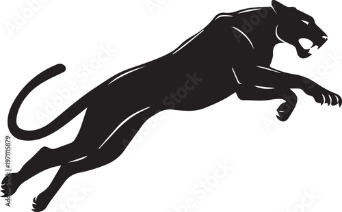 Aggressive Jumping Panther Silhouette Vector Logo Isolated on White Background