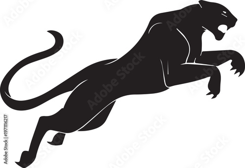 Aggressive Jumping Panther Silhouette Vector Logo Isolated on White Background