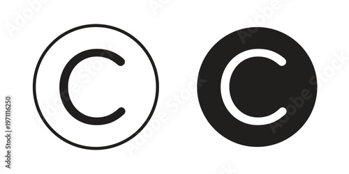 Copyright icon set, collection of icon in editable strokes and flat versions