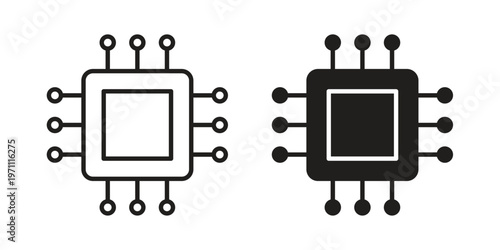 CPU icon set, collection of icon in editable strokes and flat versions