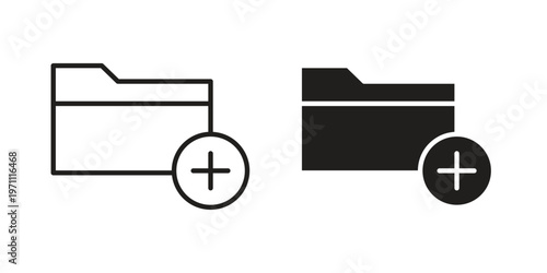 Create folder icon set, collection of icon in editable strokes and flat versions