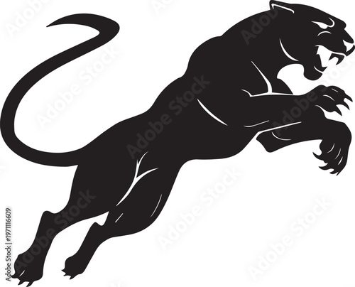 Aggressive Jumping Panther Silhouette Vector Logo Isolated on White Background